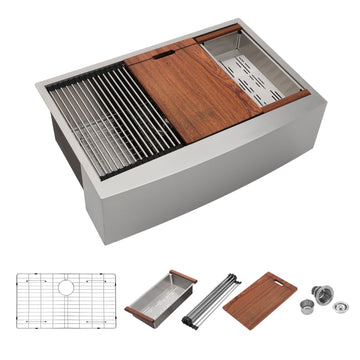33 Farmhouse Sink - 33 x 22 Inch Stainless Steel Undermount Workstation Ledge 16 Gauge Single Bowl Deep Basin