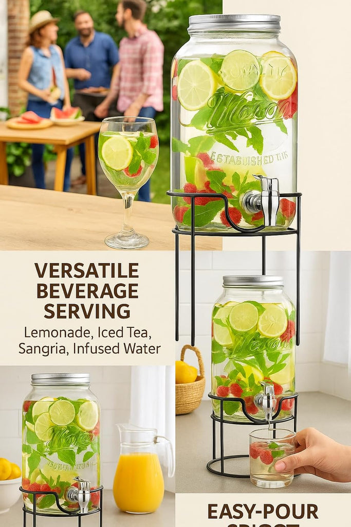 Mason Jar Drink Dispenser with Stand, 1 Gallon Glass