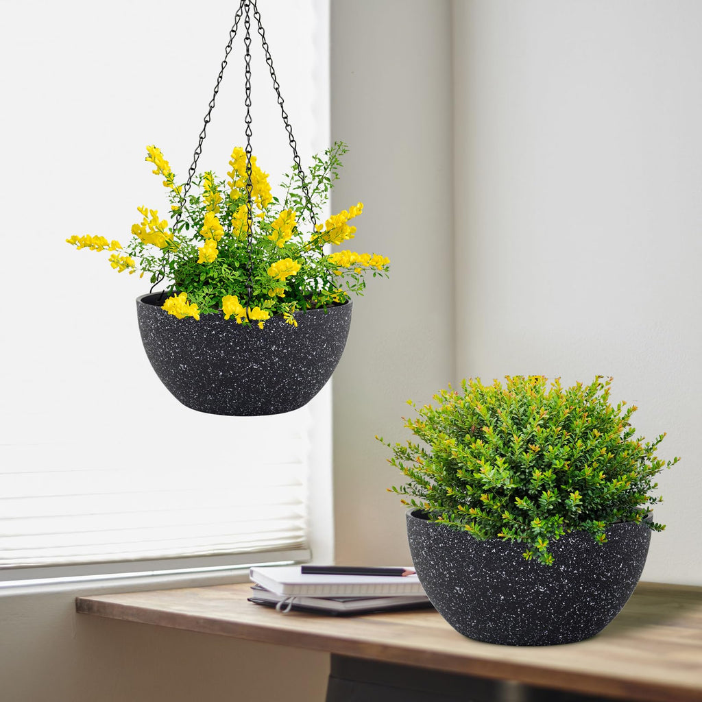 12 inch Large Hanging Planters for Indoor Outdoor Plants, 2 Pack Hanging Flower Pots with Drainage Holes and Chain