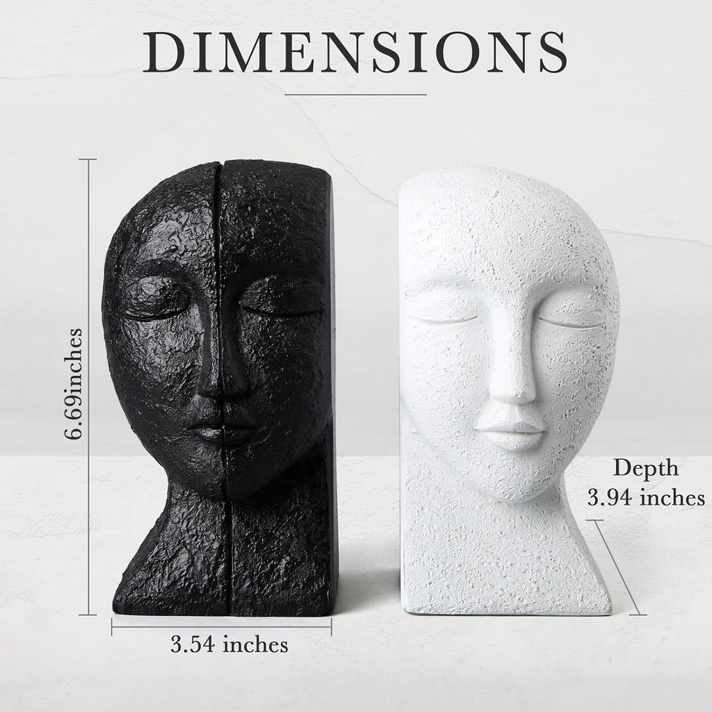 Heavy Duty Book Ends for Shelves, Solid Concrete Sculptural Faces Bookends for Heavy Books, Modern Decorative Book