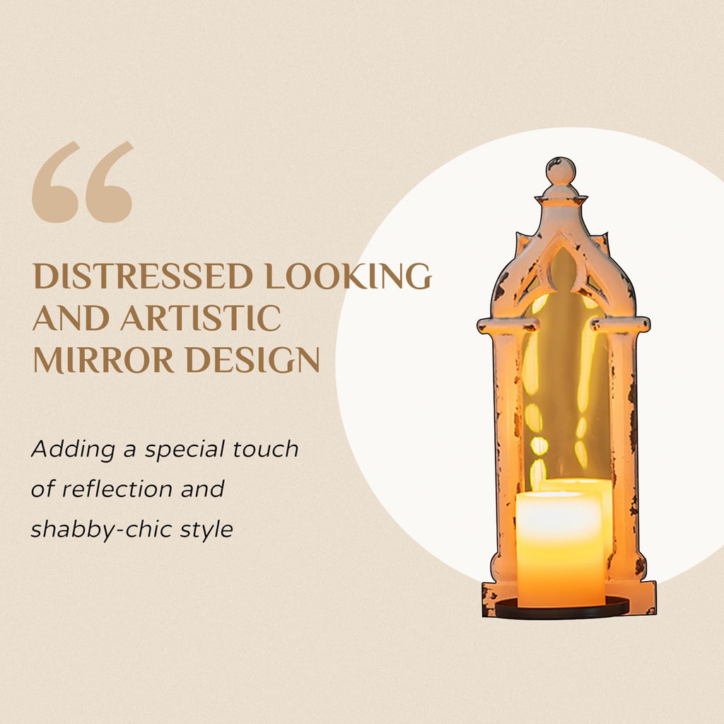 Wall Candle Sconces Set of 2 with Real Mirror, Distressed White