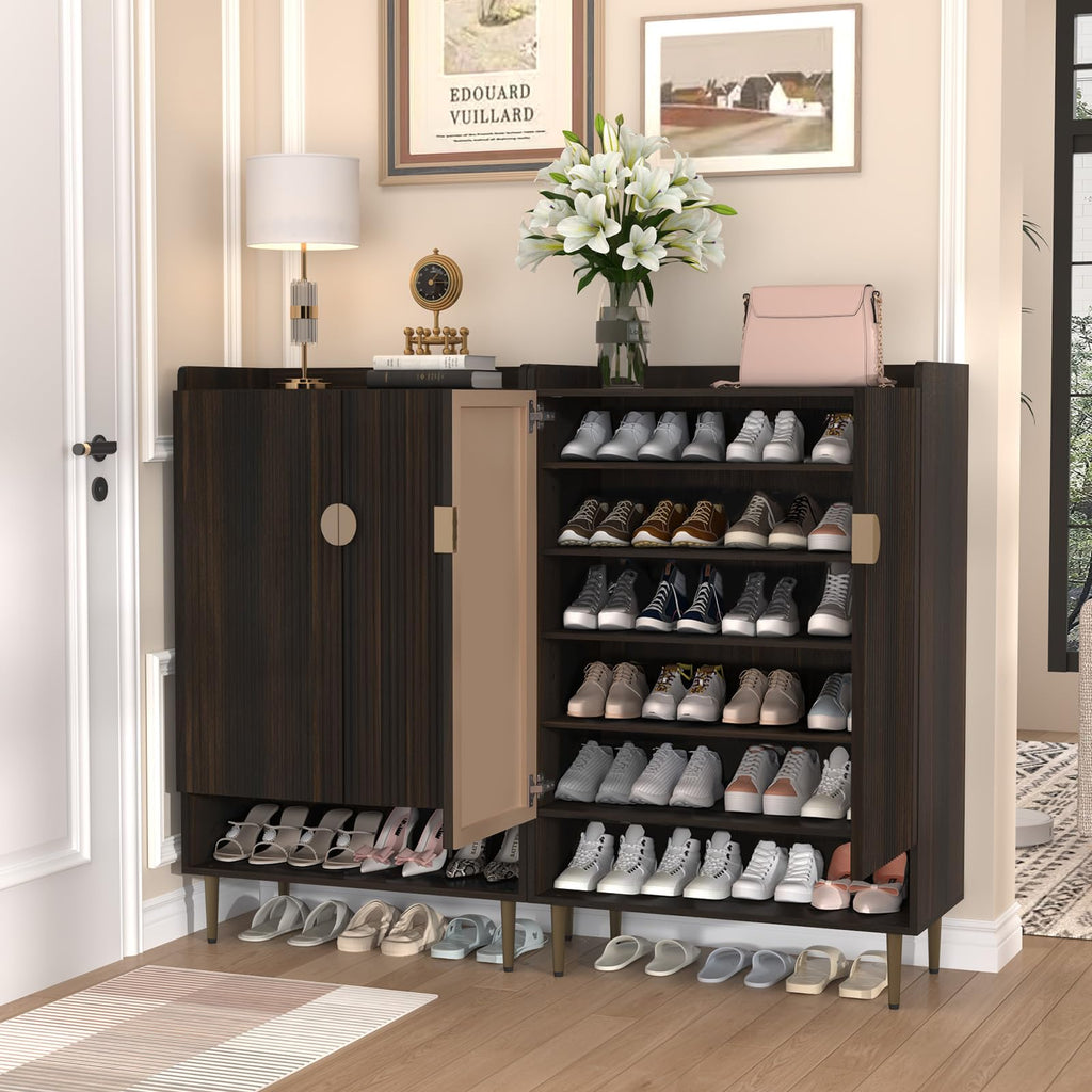 Modern Shoe Cabinet, 24 Pairs Shoe Storage Cabinet, Brown