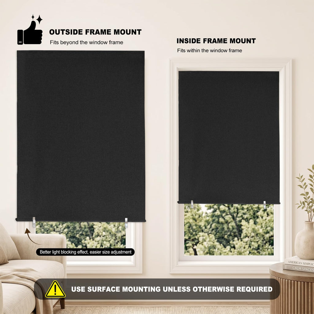 Wide 100% Blackout Roller Shades No Drill, Black