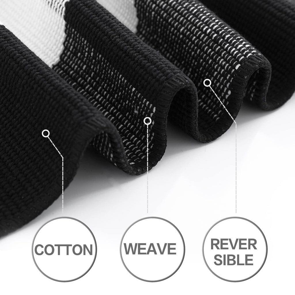 Fall Decor Cotton Buffalo Plaid Rug, 3' x 5' Black and White Outdoor Rug Front Door Decorative Mat, Washable Doormat