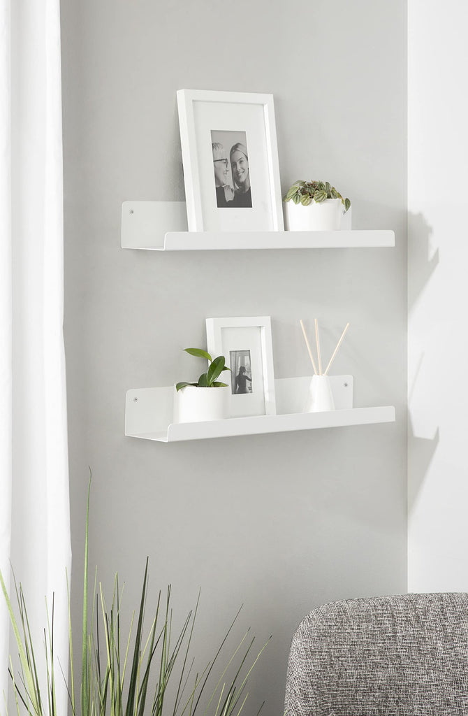 Mezzo Modern Metal Photo Display Ledge; Set of 2; 24; White; Decorative Contemporary Floating Narrow Photo Shelf Set
