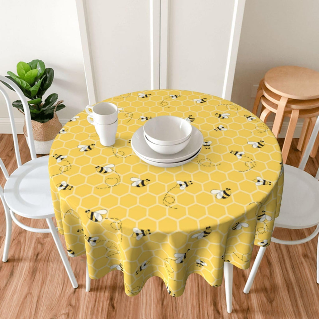 Bee Tablecloth 70 Inch Round, Bee Kind Yellow Table Cloth Honeycomb Decorations Spring Summer Round Table Cover