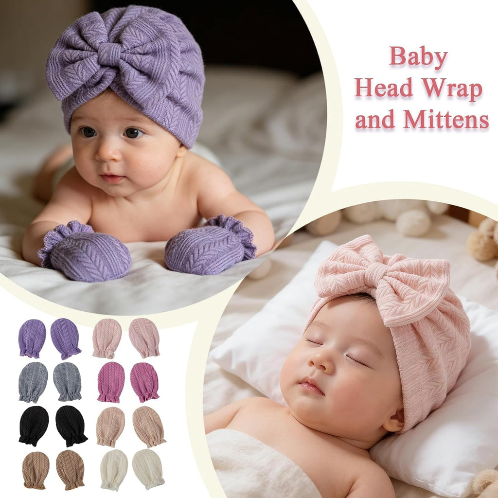 Newborn Baby Girl Hats Mittens Set Cotton for Infants