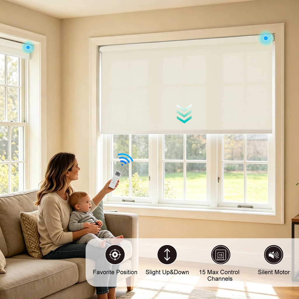 Motorized Blackout Window Shades, Remote Control Wireless and Rechargeable Window Blinds, Easy to Install Room