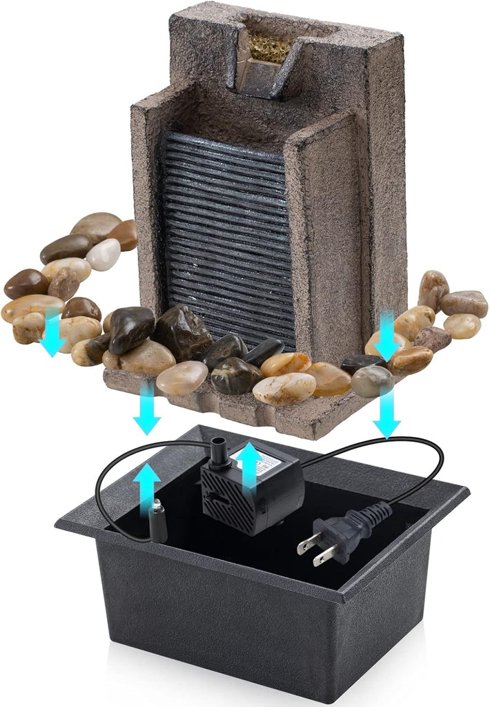 Tabletop Fountain Relaxing Tabletop Waterfall Fountain with Natural River Rocks & Color-Changing LED Lights - Indoor