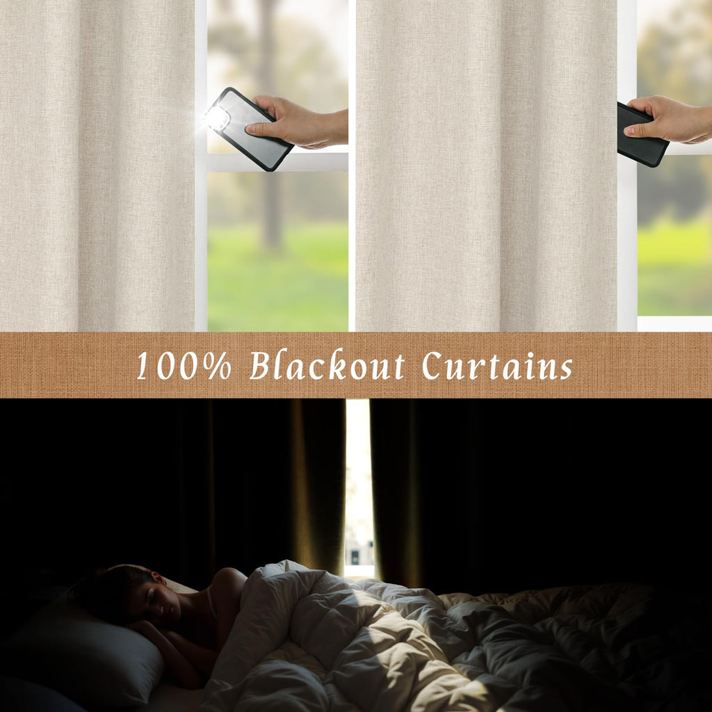 100% Blackout Linen Curtains for Cafe 40 Inch Length 2 Panels