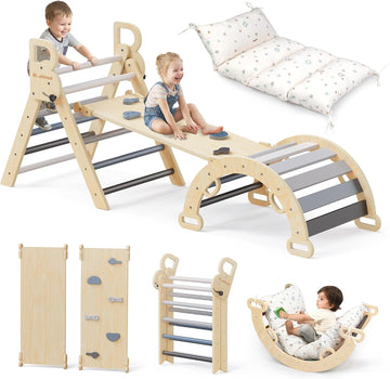 Triangle Set with Cushion, Wooden Climbing Toys for Toddler