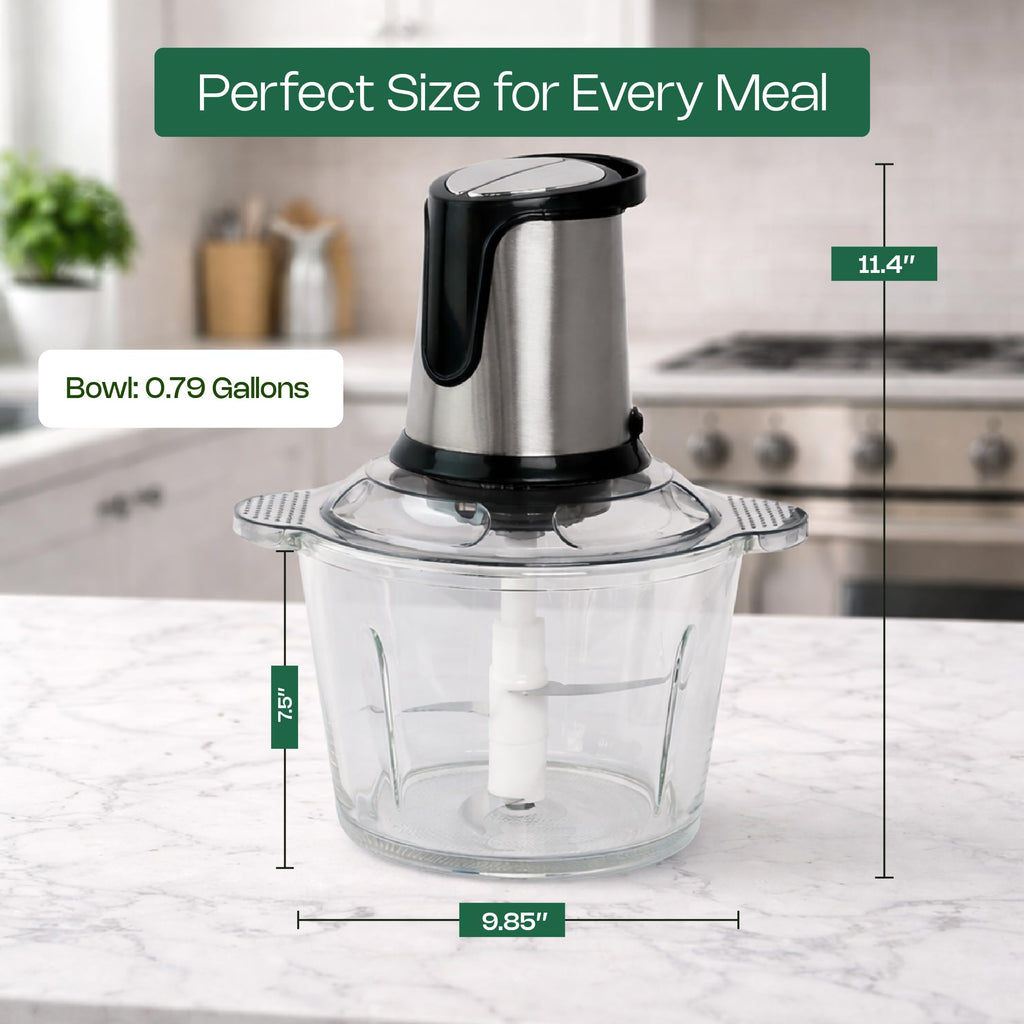 Small Food Processor with Glass Bowl, No Plastic, 400W Chopper