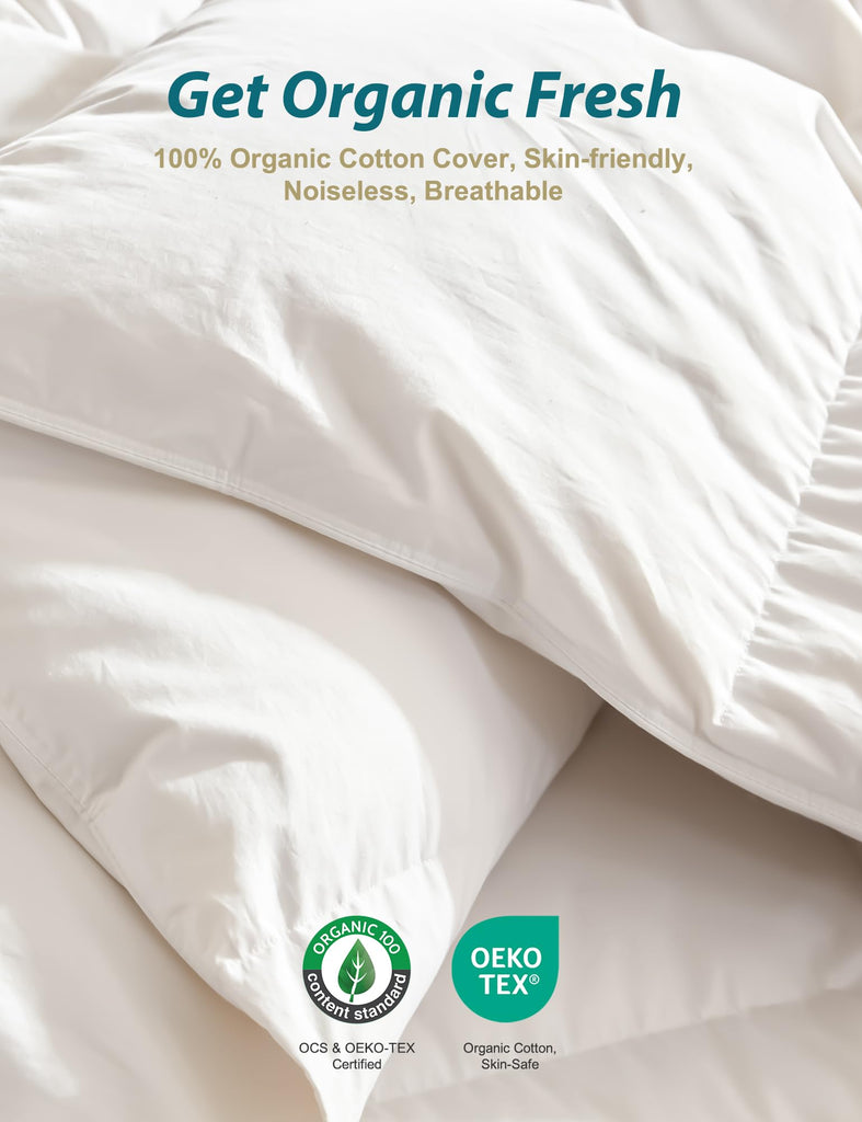 Fluffy Down Feather Comforter, Queen Size, 100% Organic Cotton