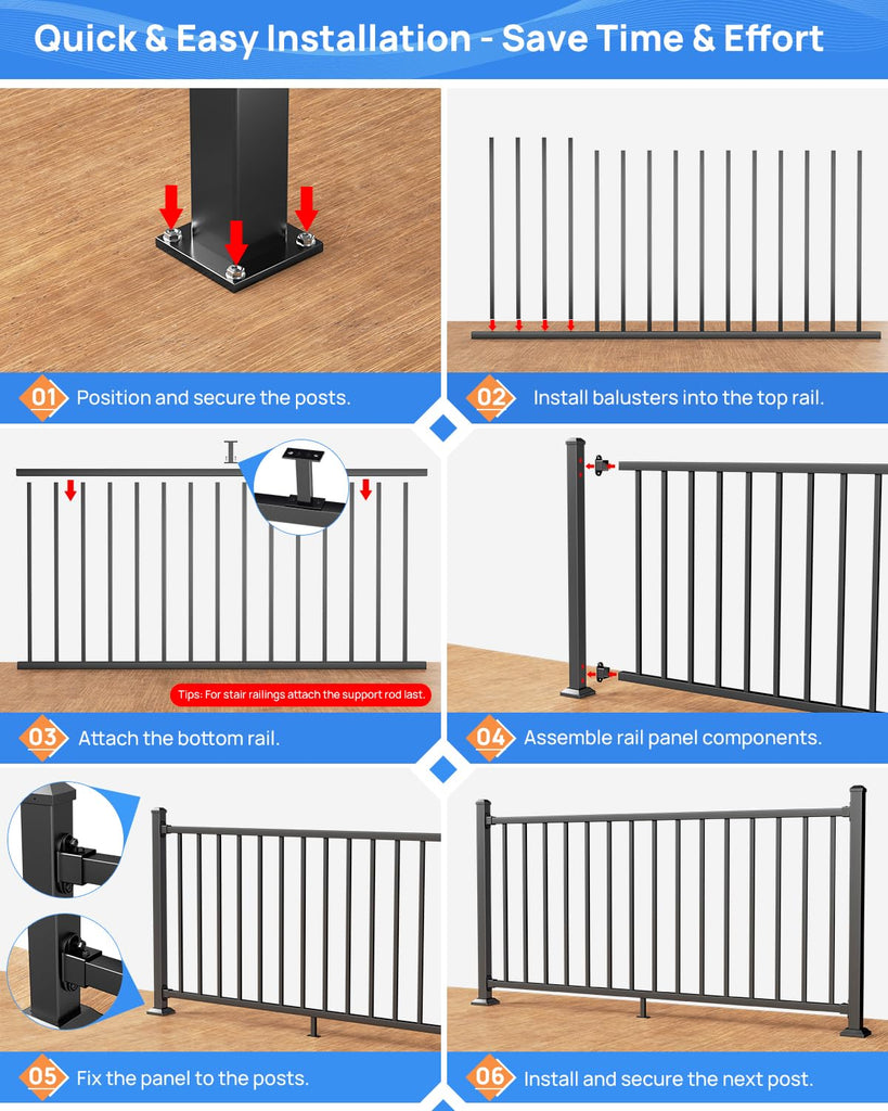36 in. H x 6 ft. W Aluminum Deck Railing Kit, Outdoor Modular Porch Railing