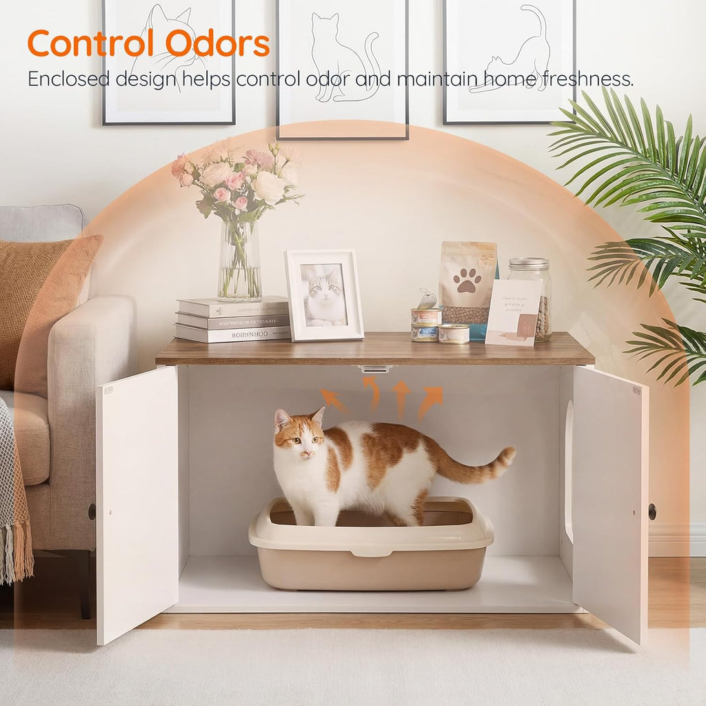 Cat Litter Box Enclosure, Hidden Litter Box Furniture with Side Entry, Litter Box Cabinet, Indoor Cat House, End Side