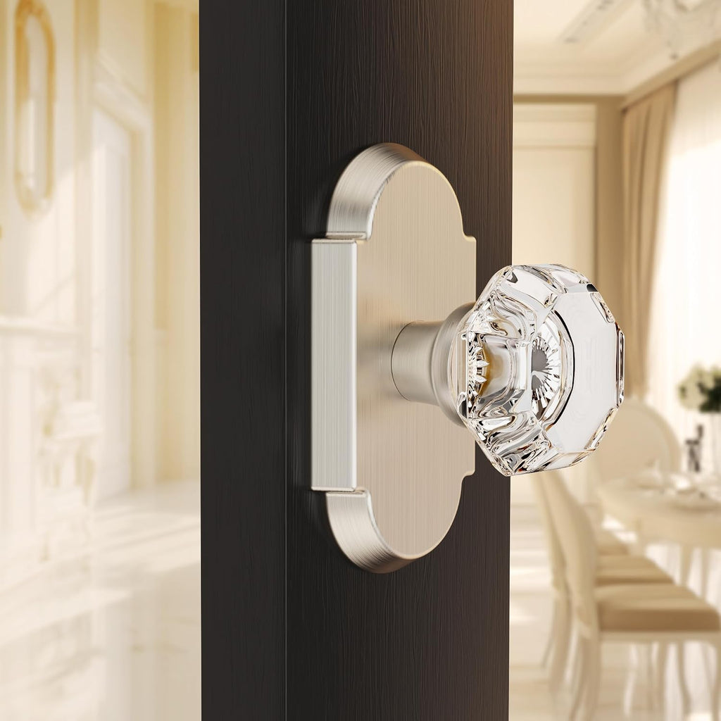 2 Pack Crystal Glass Door Knob, Dummy Door Knobs, Satin Nickel