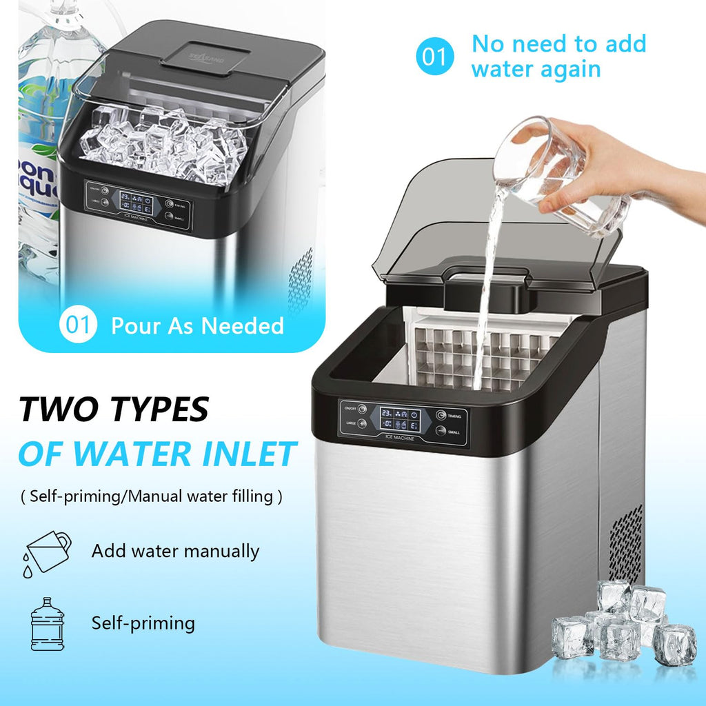 Ice Maker Countertop, 2 Ways to Add Water, 33lbs/24Hrs, 24 Pcs Ready in 13 Mins, Auto-Cleaning Portable Ice Maker