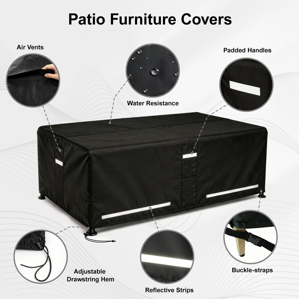 Rectangular Outdoor Furniture Covers Waterproof, 108.5" x 82.5" x 28" Heavy Duty Patio Furniture Covers, 100%