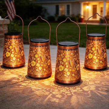 Hummingbird Solar Lanterns, Hanging Garden Lights, 4 Pack, Copper