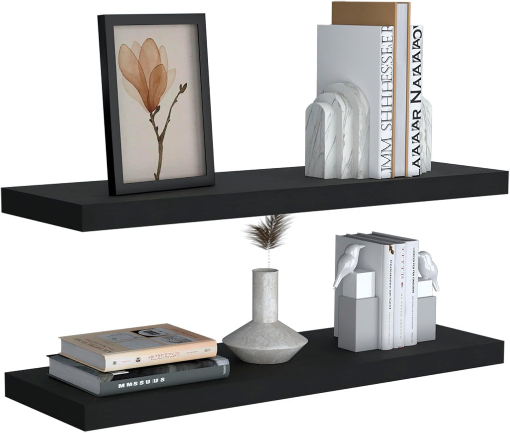 Ecco 31.5 inch Floating Shelves Set of 2 with Hidden Brackets, Modern Wall Mounted Display Shelves (Wengue)