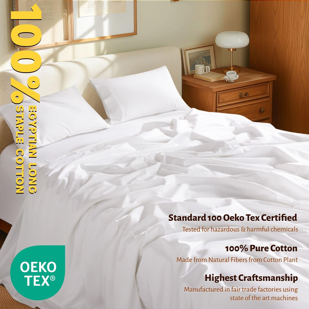 100% Egyptian Long-Staple Cotton Sheets Set, Percale Weave