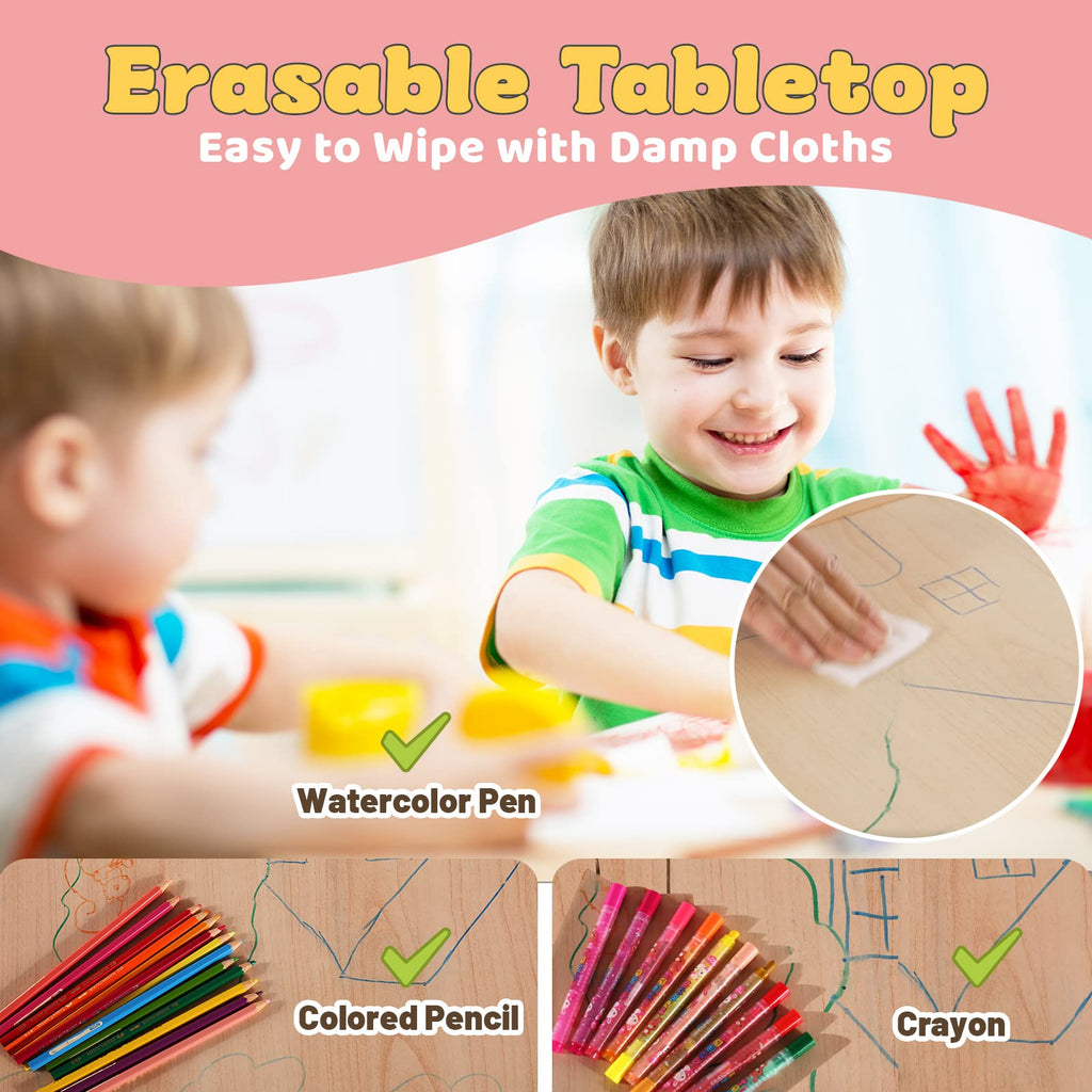 Kids Table and 4 Chairs Set, Height Adjustable Toddler Table and Chair Set for Ages 3-8, Easy to Wipe Arts & Crafts