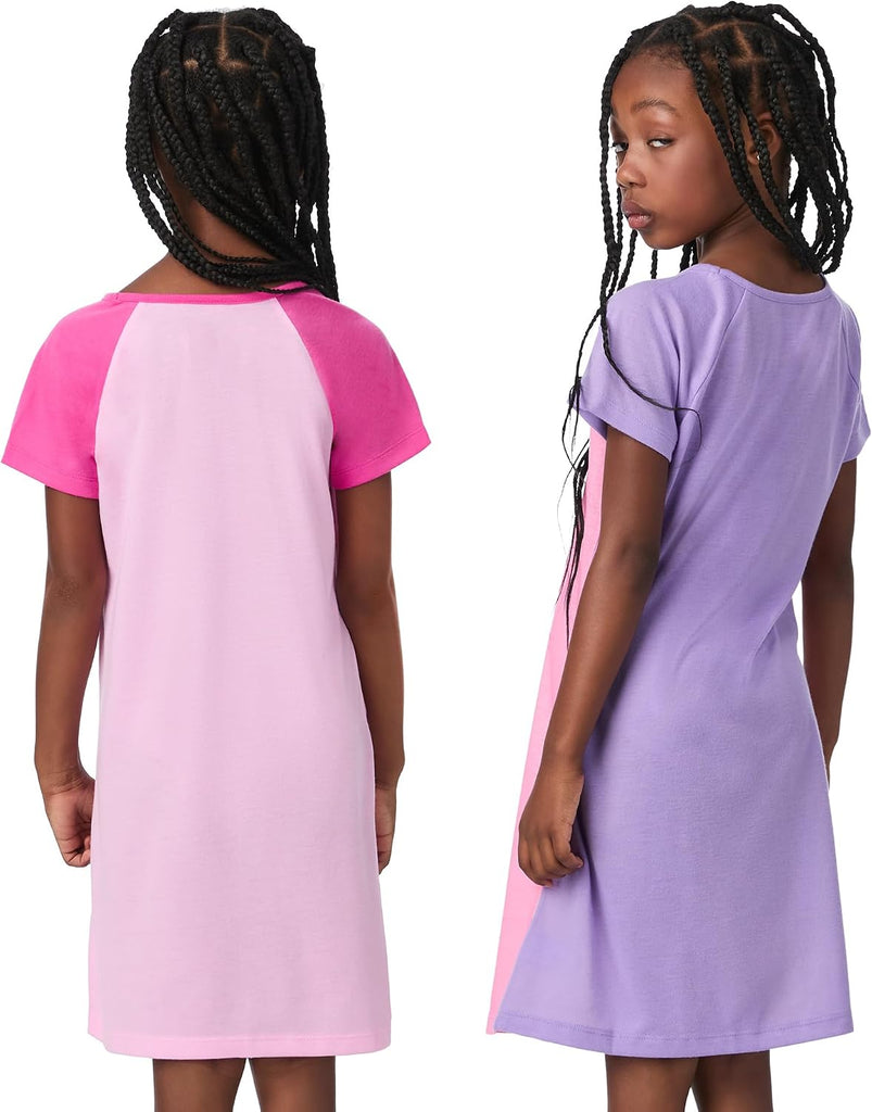 Kids Girls 2 Pack Nightgowns Pajamas Dress - Long or Short Sleeve