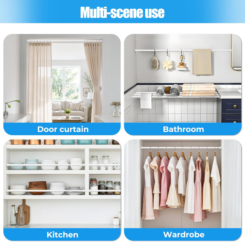 Spring Tension Curtain Rods (White, 28-48" 4 Pcs)