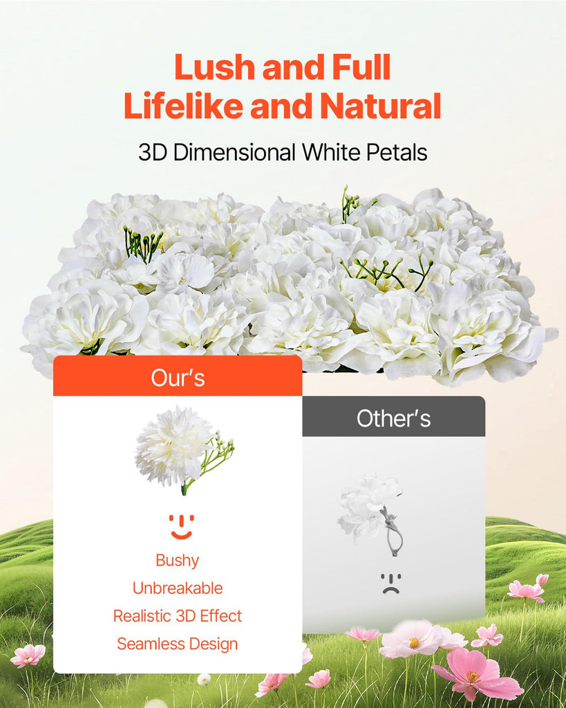 3D Flower Wall Panel, 24 PCS 15 x 15 inch, Artificial Floral Wall Background Mesh Backing Mat, Seamless Design&Easy