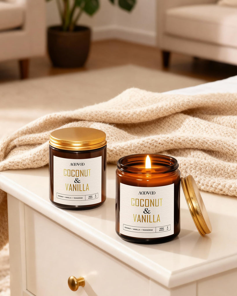 Coconut Vanilla Candles - 18 oz Scented Candles, Aromatherapy Candle, Soy Candle Scented