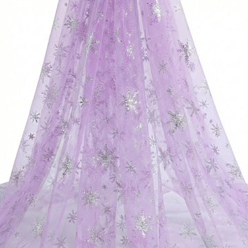 Snowflake Print Fabric Soft Tulle Sheer Organza Lace for Christmas Crafts
