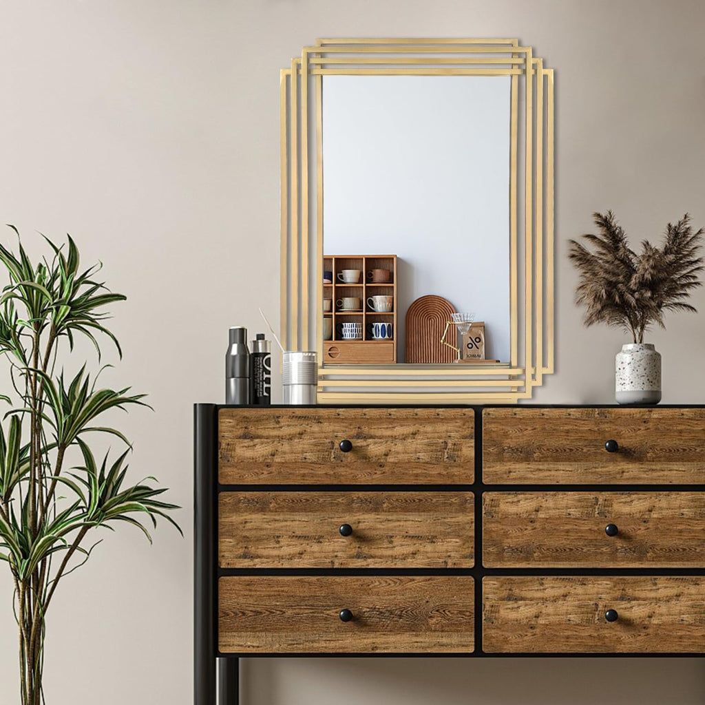 24"x18" Rectangle Decorative Mirror with Gold Geometric Frame