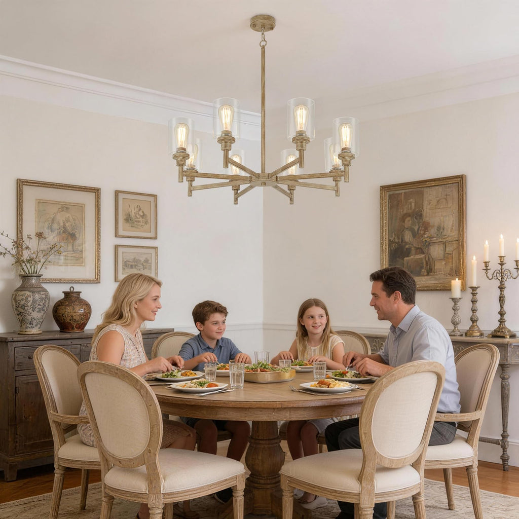 8-Light Rustic Farmhouse Chandelier 34", Dining Room Chandelier Over Table