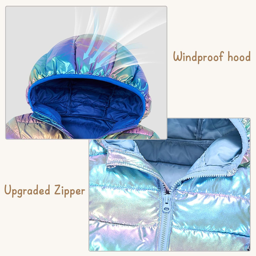 Girls Winter Coat Shiny Gradient Lightweight Puffer Jacket