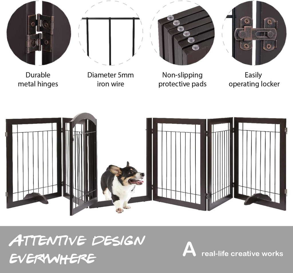 Dog Gate Indoor with Door, Freestanding, Foldable, 144" Wide, 30" H