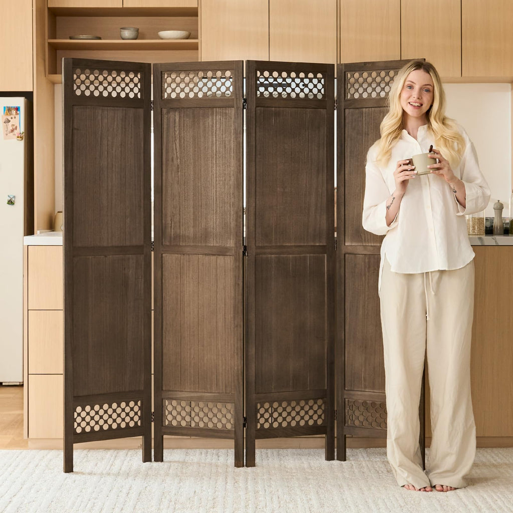 Privacy Screen Room Divider Panel - Real Wood Folding Partition Room Dividers, No-Assembly Required, Enhance Privacy