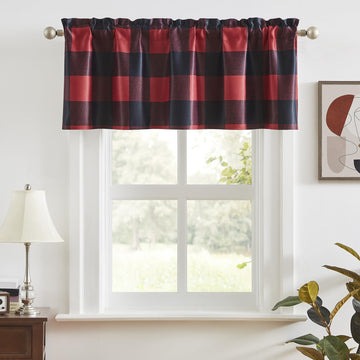 Buffalo Check Plaid Valance Curtains Bedroom Windows, Farmhouse Checkered Rod Pocket Blackout Curtain Valances