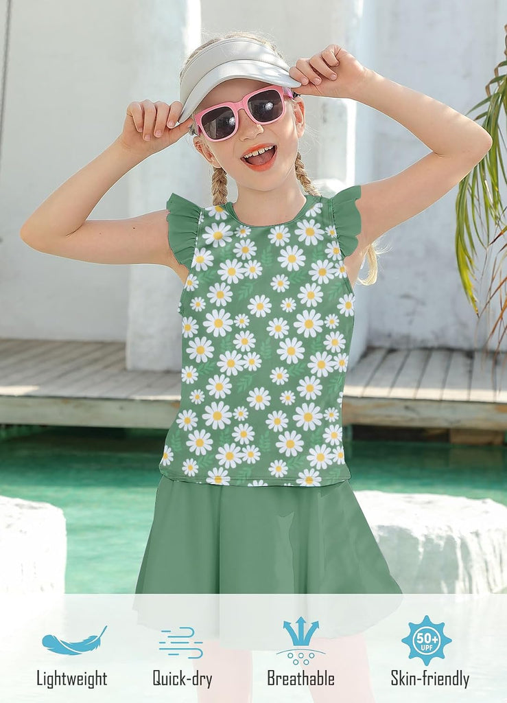 Girls Swimsuit 2 Piece Ruffle Bathing Suit UPF 50+ Tankini Swimsuit Skirt with Lining
