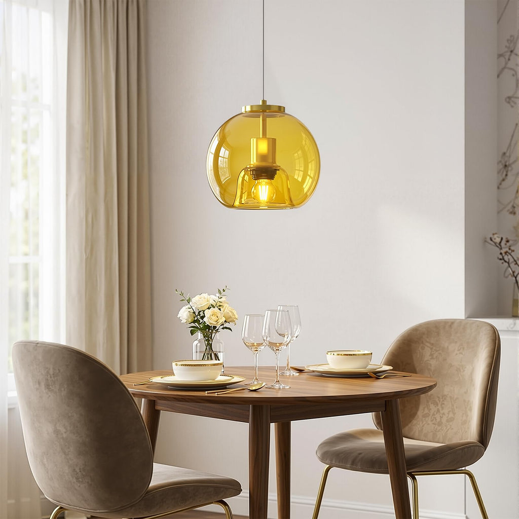 Yellow Glass Pendant Lights Kitchen Island, 7.87", 3 Pack