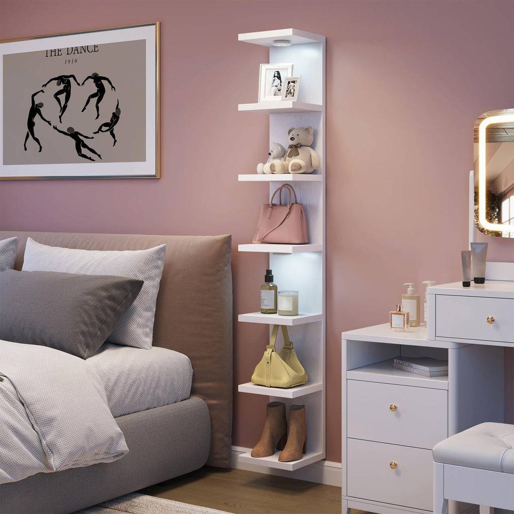 7 Tier Wall Shelf with LED Lights Lack Shelf for Room Decor White