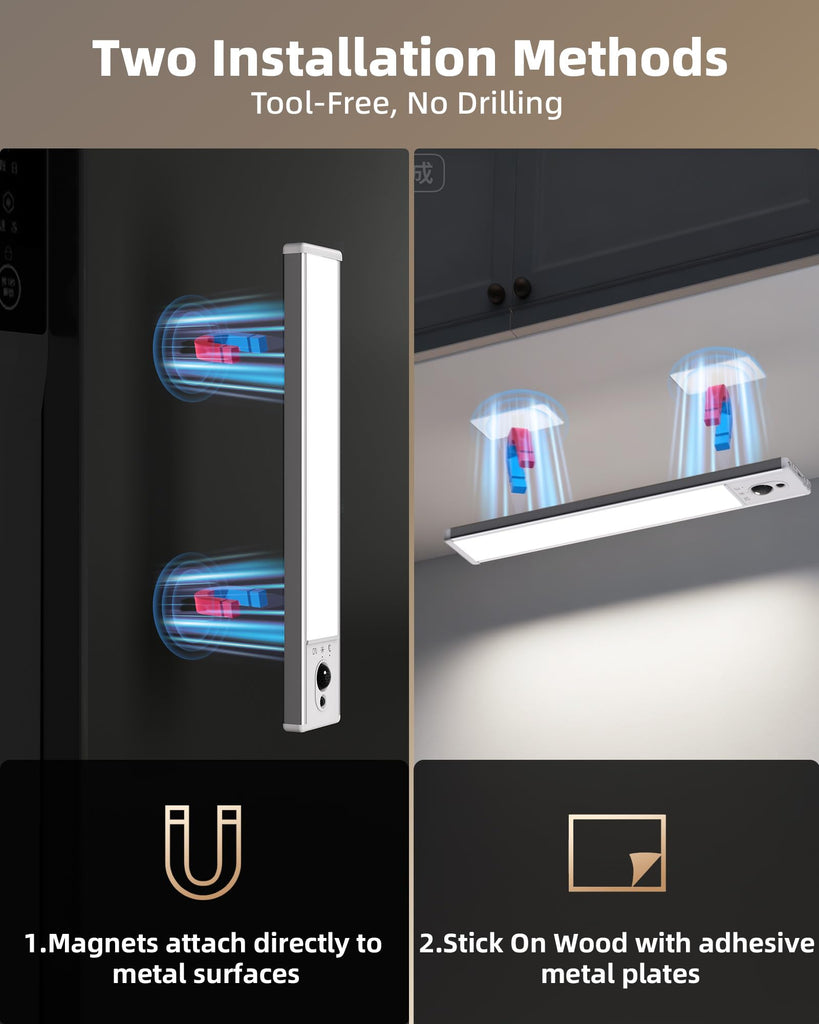 Under Cabinet Lighting with Charging Station, 2400mAh Motion Sensor Light, LED Coutner Lights Wireless