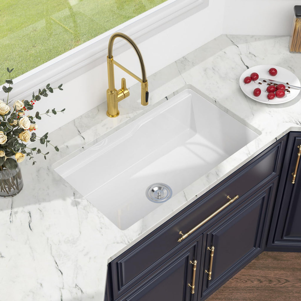 32 Inch White Undermount Sink Workstation Ceramic Fireclay 32x19 Inch White Kitchen Sink Dual Drop in & Undermount
