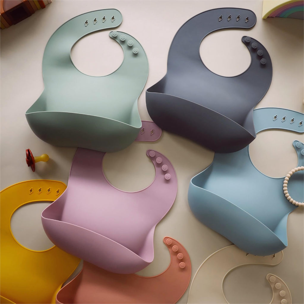 Silicone Baby Bibs Set of 2, BPA Free Waterproof Baby Bibs for Eating, Soft Adjustable Silicone Bibs for Babies 6-12