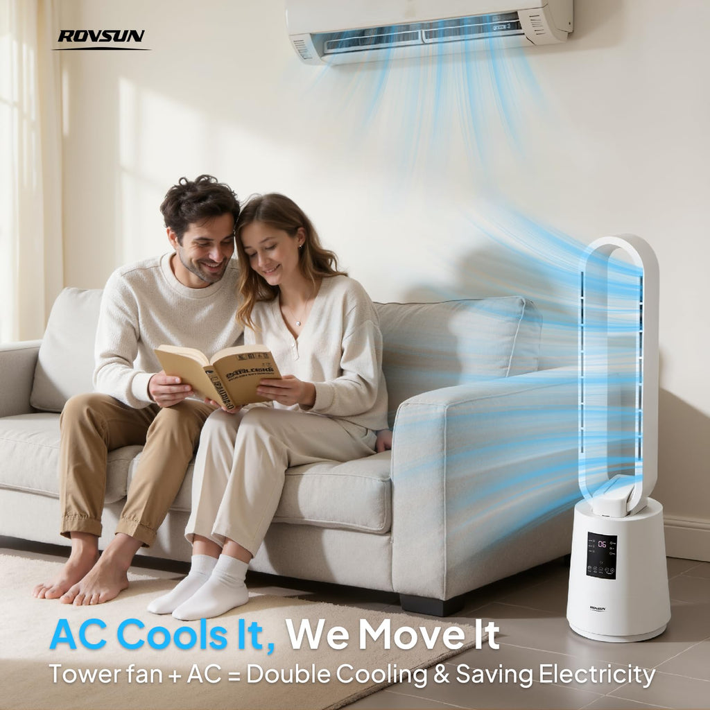 38inch Bladeless Tower Fan, Quiet Smart Bladeless Fan with BLDC Motor, 70°Oscillating Cooling Fan with 12 Speeds, 3