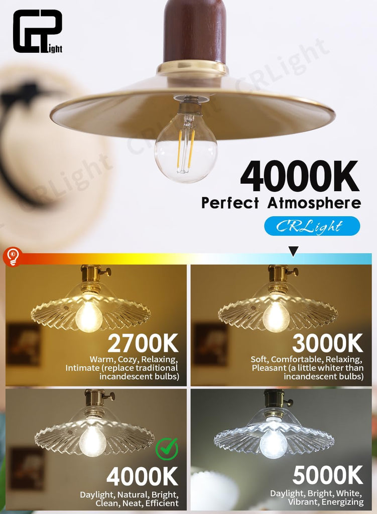 2W LED Globe Bulbs G16.5 Edison E12 4000K Neutral White, 12-Pack | 250LM 25W Equivalent, Clear Glass Vintage Edison