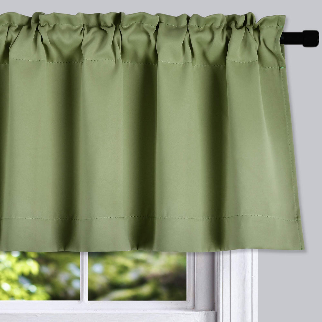 Sage Green Window Valances -Blackout Valances for Window with Rod Pocket (42 by 18 Inch, 2 Panels)