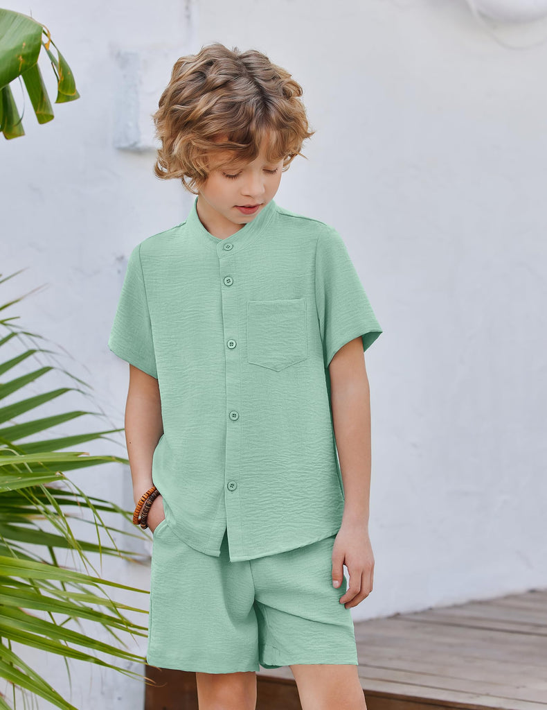 Toddler Boys Clothes Green Button Down Shirt and Shorts Set