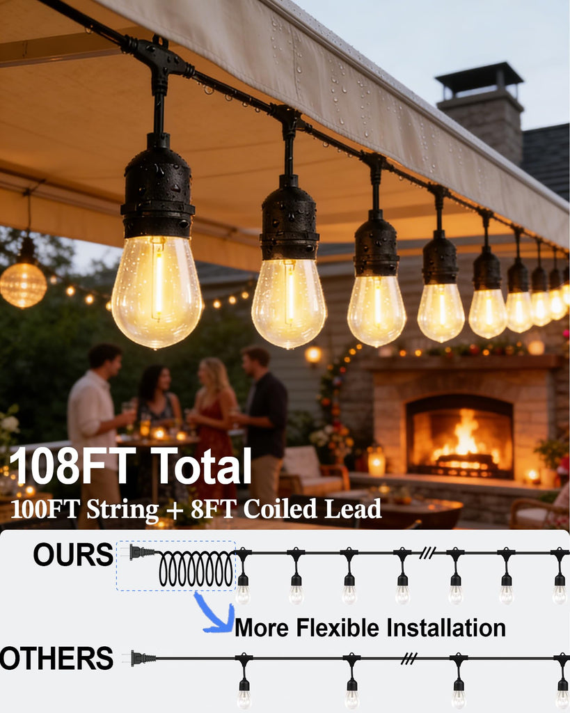 Outdoor String Lights Waterproof, Balcony & Gazebo