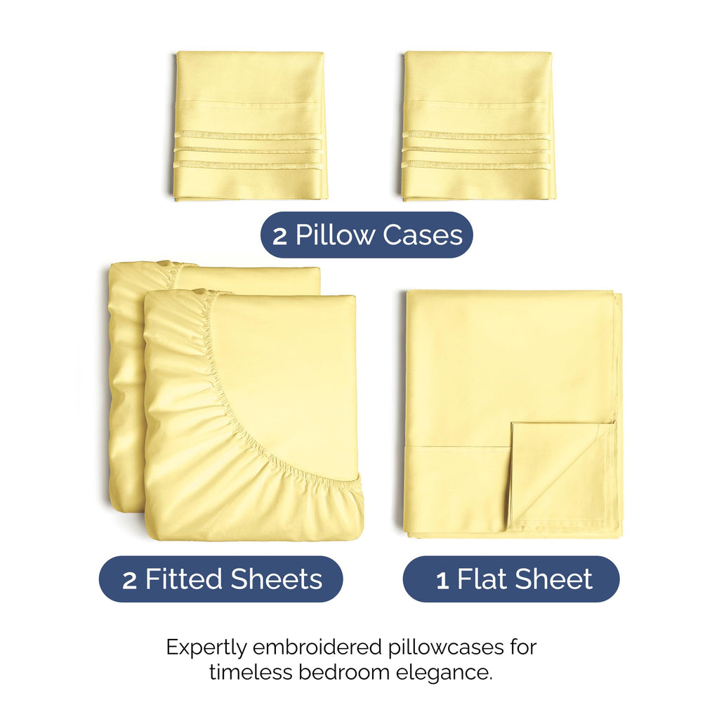 Split King Size 5 Piece Sheet Set - Breathable & Cooling Sheets - Yellow