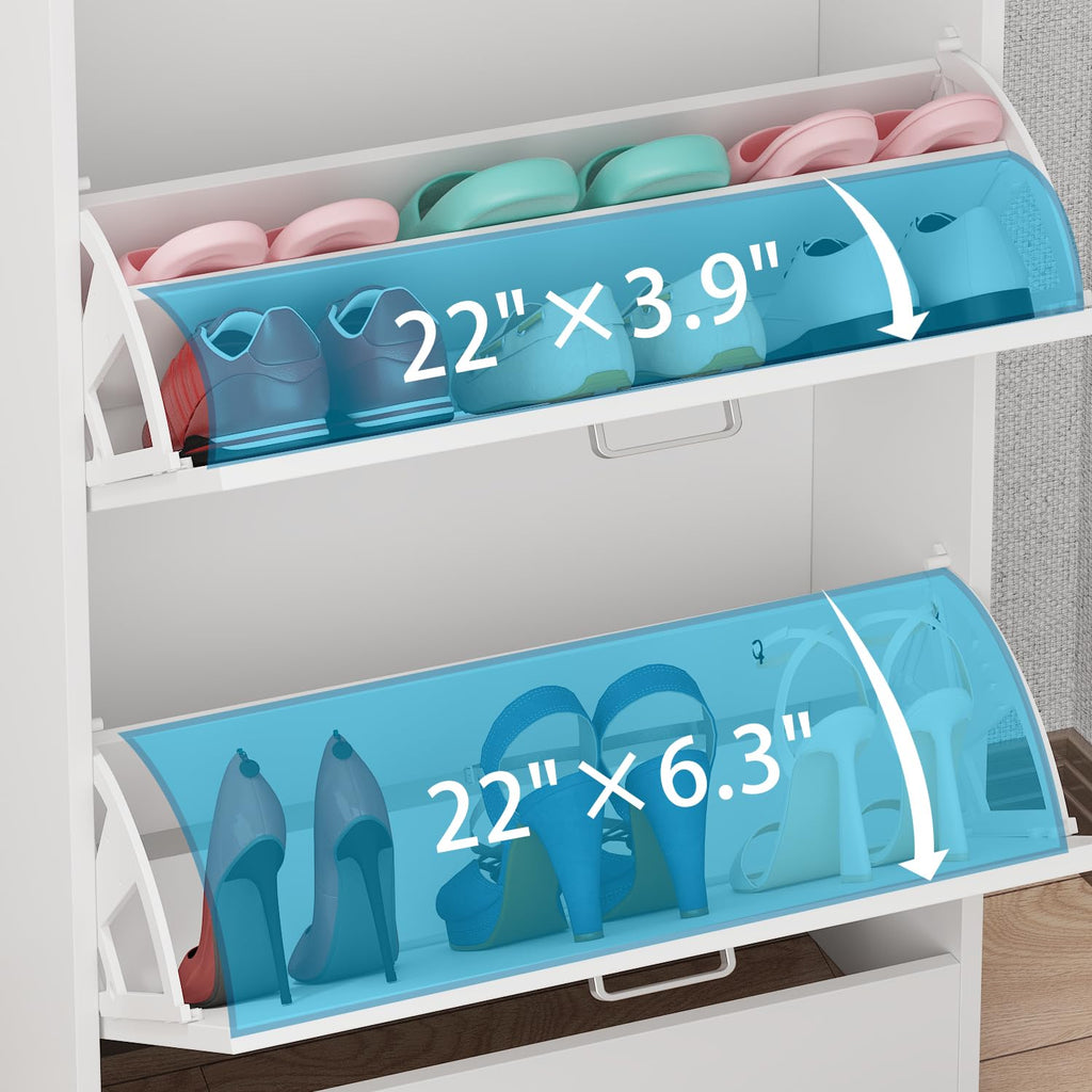 Shoe Storage Cabinet with 3 Flip Drawers, Modern White